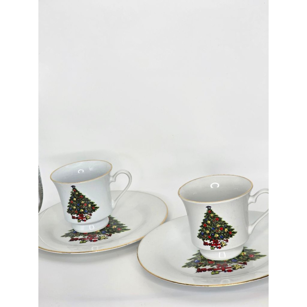 Sea Gull White Christmas Tree Mugs & Plates Set, One Size